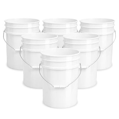 ePackageSupply 5 Gallon Bucket - Food Grade Bucket, Metal Handle Grip, BPA-Free, Heavy-Duty 90 Mil HDPE Plastic Pail, Stackable Utility Container, Made in USA, Lid Not Included, White, 6 Packs - color: White, size: 6 Packs