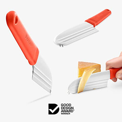 Dreamfarm Knibble Non-Stick Cheese Knife with Built-In Fork - Red | Slices hard and soft cheeses, spreads condiments, with barbed fork for serving and sharing charcuterie, 9" - color: Red