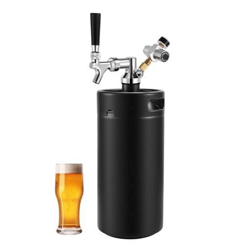 128oz Mini Keg Growler - Mini Beer Keg for Home Bar, Stainless Steel Portable Beer Growler Tap System, Mini Kegerator, Draft Beer Dispenser Beer Gifts For Men and Beer Lovers (Matte Black)