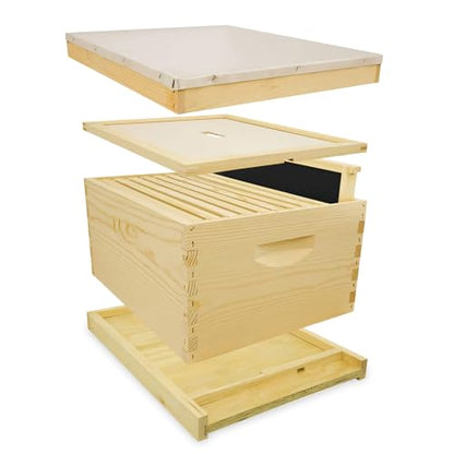 Mann Lake Traditional Complete Bee Hive Kit, 9⅝" Deep Hive Body with 10 Frames, Beeswax Coated Food-Grade Plastic Foundation, Weather Resistant Telescoping Cover & Bottom Board, Made in USA, Unpainted - color: Not Painted Hive Kit