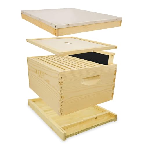 Mann Lake Traditional Complete Bee Hive Kit, 9⅝" Deep Hive Body with 10 Frames, Beeswax Coated Food-Grade Plastic Foundation, Weather Resistant Telescoping Cover & Bottom Board, Made in USA, Unpainted - color: Not Painted Hive Kit
