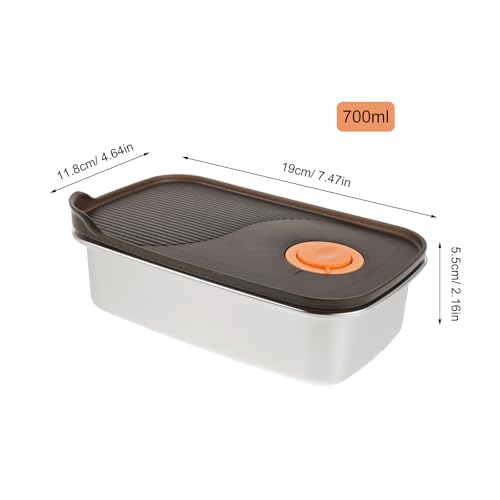 Stainless Box - 700ml Cheese Storage Container With Airtight Lid For Fridge Food Preservation And Storage - Space-Saving - size: 19.00X11.80X5.50CM