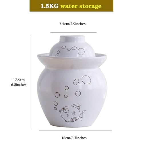 Simple Fish Pattern Pickle Jars, Traditional Water-Sealed Fermentation Crock, Household Ceramic Storage Containers, Decorative Furniture(1.5kg/52.9oz) - size: 1.5kg/52.9oz