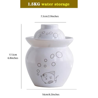 Simple Fish Pattern Pickle Jars, Traditional Water-Sealed Fermentation Crock, Household Ceramic Storage Containers, Decorative Furniture(1.5kg/52.9oz) - size: 1.5kg/52.9oz