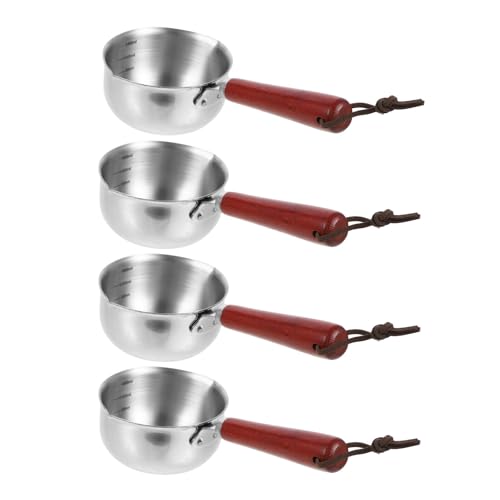 4pcs Mini Butter Warmer Sauce Pans with Wooden Handles 150ml Stainless Steel Small Cooking Pots for Home Kitchens and Cafes with Precision Measuring and Rapid Even Heat