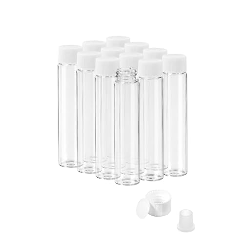 7ml Clear Glass Vials with Screw Caps and Plastic Stoppers, 2 Dram Small Liquid Sample Vial, Leak-Proof Vial, 12PCS(White Cap) - color: CLEAR, size: 7ml