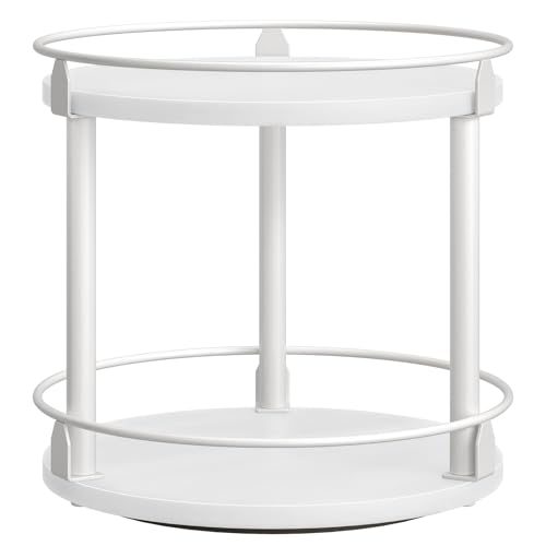 YATINEY Lazy Susan Organizer, Rotating Spice Rack, 2 Tier Spice Turntable Organizer, Industrial Turntable Spice Holder, for Kitchen Countertop, Compact and Versatile, White SR22WW - color: White, size: 10.2"L x 10.2"W x 11"H