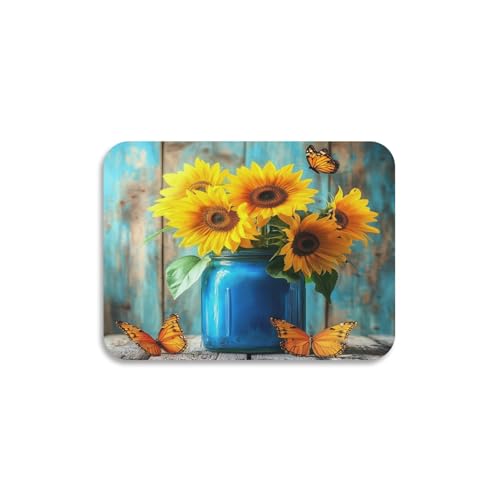 Butterfly Sunflowers Jar Dish Drying Mat for Kitchen Counter Highly Absorbent Coffee Mat Heat Resistant Dish Rack Pad for Sink Utensils Draining Racks 15.7" x 11.8" - size: 15.7x11.8inch