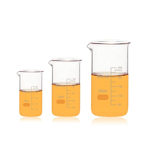 ULAB Scientific Glass Beaker Set, 3 Sizes Vol. 50ml 100ml 250ml, 3.3 Borosilicate Griffin Tall Form with Printed Graduation, UBG1048 - style: Tall form 3 Sizes: 50ml 100ml 250ml