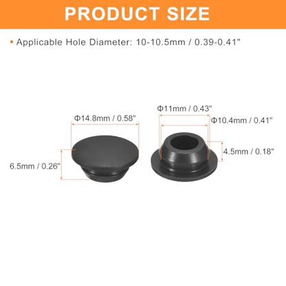 UXCELL 25pc Silicone Plugs, Rubber Round Snap-in Locking Hole Plugs for 10-10.5mm, Waterproof Hole Stoppers for Metal Tube & Furniture End Caps, Black - size: 10-10.5mm