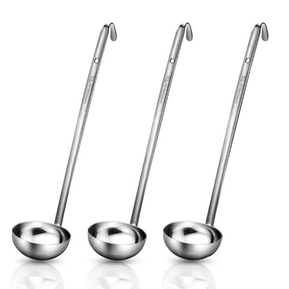 meekoo Stainless Steel Ladle Soup Handle Ladle with Pouring Rim for Kitchen Cooking Soup Sauce - size: 6 oz