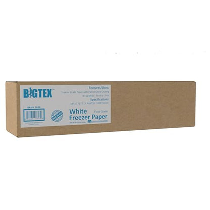 White Freezer Paper 18 inch x 175 feet, 2” Core, 1 Roll, 40lb. Big Tex by ALLIANCE – Food Grade Paper W/Side Cutter, Made in the USA