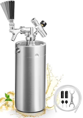 128OZ Mini Keg Growler, Draft Beer Dispenser System Portable Stainless Steel Beer Growler Tap System Keeps Carbonation and Fresh with 0-60PSI Dual-Stage CO2 Regulator for Camping, Picnics
