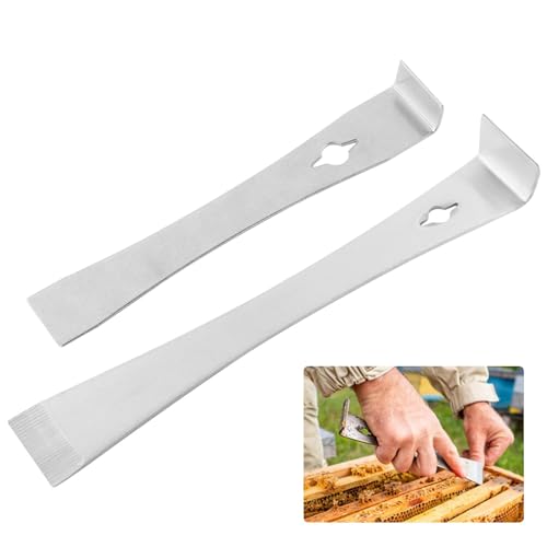 2Pcs Stainless Steel Pry Bar Scraper Set, 7-1/4" & 9-1/4" Flat Pry Bar Small Trim Puller,Silver Beekeeping Hive Scraper, Baseboard Removal Tool, Bee Hive Hand Tool, 2 Sizes