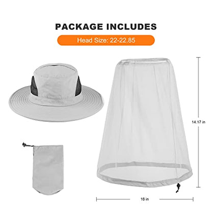 Mosquito Head Net Hat - Bug Cap UPF 50+ Sun Protection with Hidden Netting for Beekeeping Hiking Women - color: Light Grey(removable Bug)
