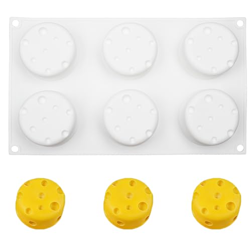 3D Silicone Cheese Molds for Mousse, Brownie, Pudding, CheeseCake | 6-Cavity Round Cheese Baking Pans for Chocolate, Candy, Muffin, Cake, Nonstick, Food-grade, Heat-resistant - color: White-Cheese (R0140)
