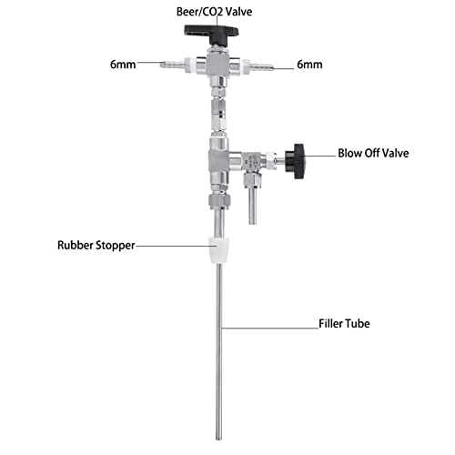 Counter Pressure Beer Bottle Filler, 304 Stainless Steel Home Brew CO2 Kit with 60psi Gauge, 1/4 & 5/16 Barbs, 3ft Hose (Handheld Bottling Wand)