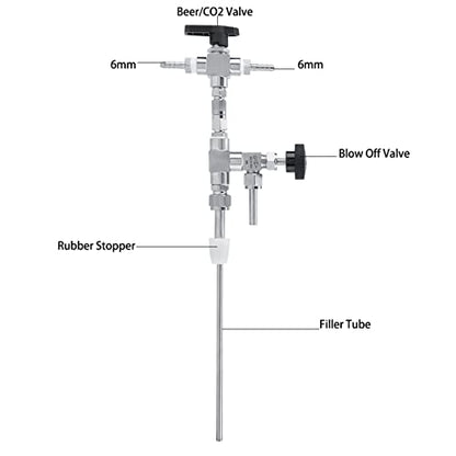 Counter Pressure Beer Bottle Filler, 304 Stainless Steel Home Brew CO2 Kit with 60psi Gauge, 1/4 & 5/16 Barbs, 3ft Hose (Handheld Bottling Wand)