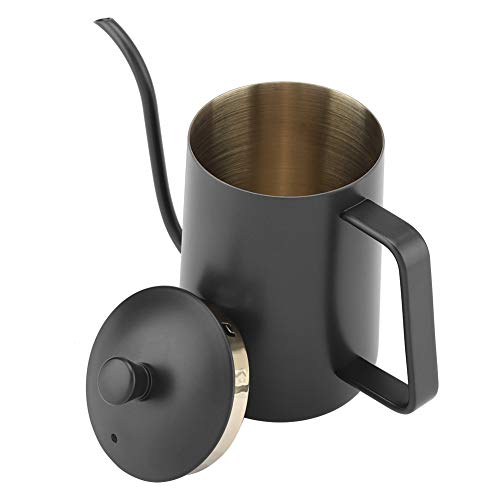 ZJchao Stainless Steel Coffee Kettle Gooseneck Spout Teapot with Thermometer 600ml Large Capacity Precision Pouring Coating for Coffee Brewing Enthusiasts Black Pink Green (Black) - color: Black