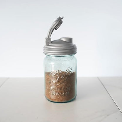 reCAP Mason Jar Pour Lid with Foldout Carry Loop, Regular Mouth, Silver, Leak-Proof Seal, 4-Pack, USA Made, PC-R-SLVR4
