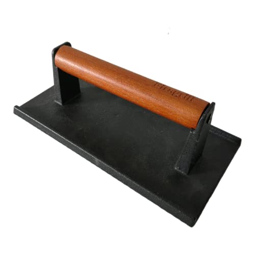 Firsgrill 8.3"×4.3" Heavy-Duty Cast Iron Grill Burger Press and Meat Steak with Wood Handle for Blackstone Camp Chef Pitboss Weber Griddle Grills (Rectangle) - size: Rectangle