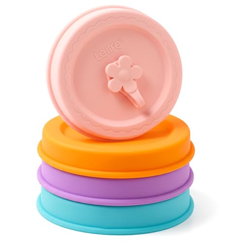 Silicone Mason Jar Lids with Straw Hole for Regular & Wide Mouth Jars | Regular and Wide Mouth Compatible, With Straw Hole, With Stopper,BPA Free,Dishwasher Safe - color: bright color 4pcs