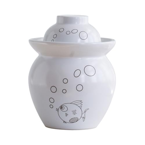 SECFOU Small Ceramic Kimchi Pickle Jar Airtight Sealed Fermenting Crock for Sauerkraut and Vegetable Storage with Lid, Traditional 1.5-pound Food Fermentation Container for Kitchen Use