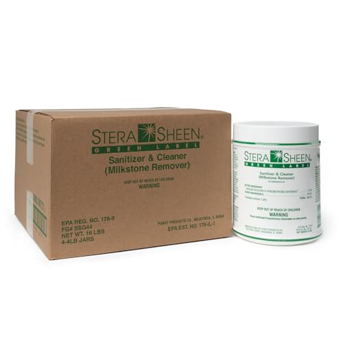 Stera Sheen 16lb Green Label Ice Machine & Ice Maker Cleaner + Sanitizer - Milkstone Remover & Descaler for Scotsman, Soft Serve Equipment, Food-Contact Surface - Restaurant-Grade - 4lb Jars, 4 Pack - size: 4 LB. Jar (Pack of 4)
