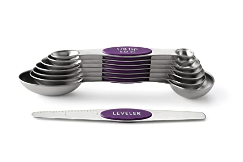 Spring Chef Purple Stainless Steel Magnetic Measuring Spoons Set of 8 with Leveler, Dual Sided Metal Teaspoon & Tablespoon Measuring Spoons, Kitchen Gadgets for Baking & Cooking, Fits in Spice Jars - color: Purple, size: 1-Pack