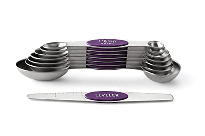 Spring Chef Purple Stainless Steel Magnetic Measuring Spoons Set of 8 with Leveler, Dual Sided Metal Teaspoon & Tablespoon Measuring Spoons, Kitchen Gadgets for Baking & Cooking, Fits in Spice Jars - color: Purple, size: 1-Pack
