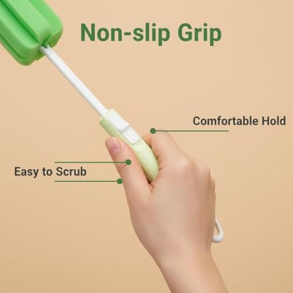 3PCS Adjustable Sponge Cleaning Brush Bottle Cleaning Brush with Plastic Long Handle Cup Cleaner for Coffee Glasses Pot Milk Cup Mugs