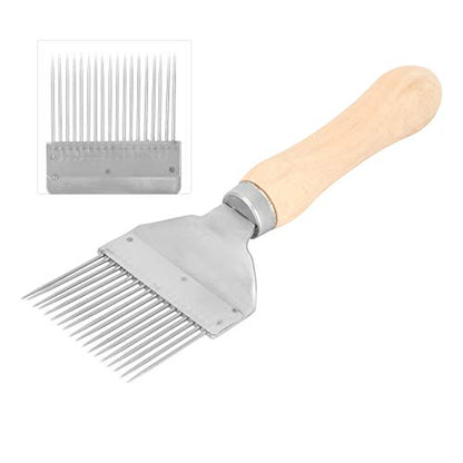 2pcs Bee Keeping Uncapping Fork, Stainless Steel Honey Comb Uncapping Fork Honeycomb Honey Scraper Wooden Handle Beekeeping Beekeeper Equipment Tool with 18 Tines for Beekeeping