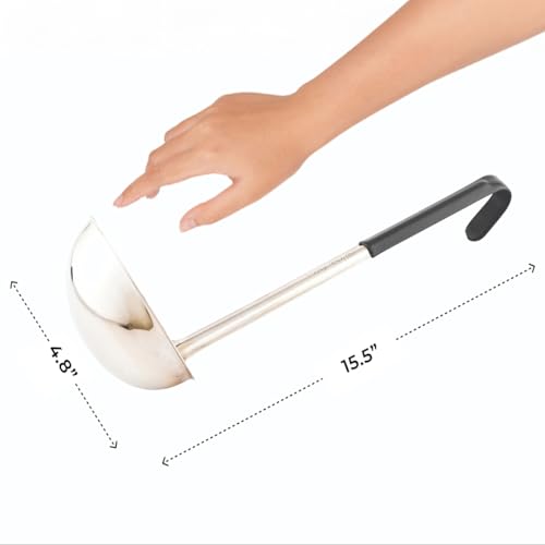 Restaurantware Met Lux 12 Ounce Soup Ladle 1 Hook Handle Serving Spoon - With Black Handle Dishwashable Stainless Steel Cooking Ladle For Pouring And Cooking Perfect for Soup Chilli Or Batter - size: 12 oz