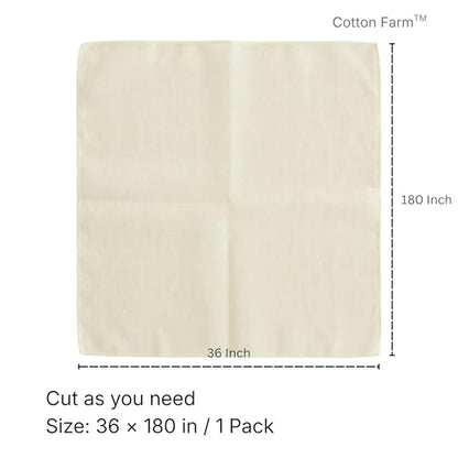 Cotton Farm Grade 100 XL Cheese Cloth for Straining & Cooking; 45 Sq Ft (5x1 yards); 100% Unbleached Cotton Cheesecloth; Reusable with Finished 2 Edges; Ultra-Dense (the finest) Butter Muslin - size: 180 x 36 inch / 1 piece