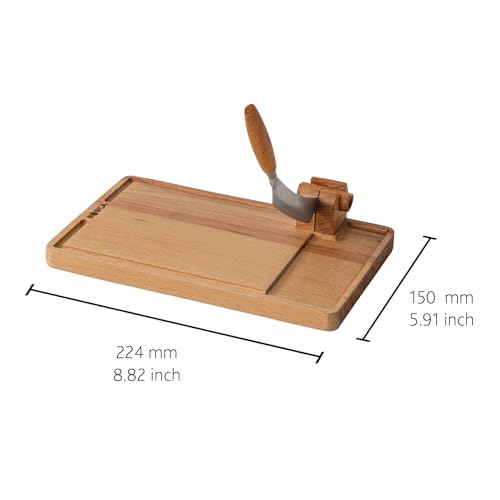 BOSKA Cheese Cutter Lumberjack Amigo - Serving Board with Cheese Knife - Beechwood and Stainless Steel - for Cheese and Sausage - Safe Cutting - with Crumb Catcher - 9 Inches