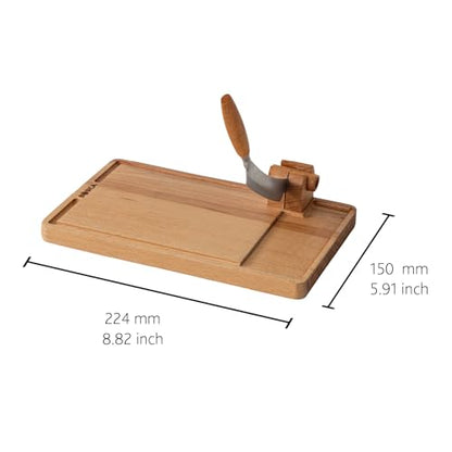 BOSKA Cheese Cutter Lumberjack Amigo - Serving Board with Cheese Knife - Beechwood and Stainless Steel - for Cheese and Sausage - Safe Cutting - with Crumb Catcher - 9 Inches