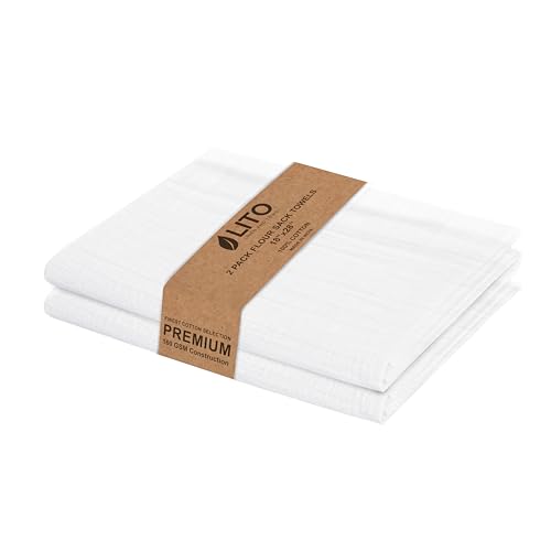 LITO LINEN AND TOWEL Flour Sack Towels - 100% Cotton Tea Towels for Crafts, Dish Towels for Kitchen, Embroidery, Cleaning, Baking (Pack of 2) - 18"x 28" - color: White, size: 18"x28"-Pack of 2