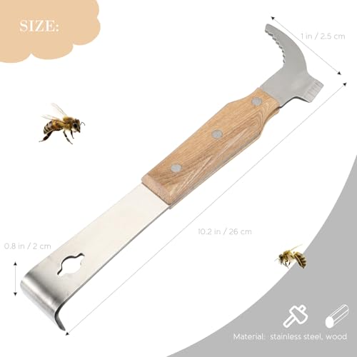 SEWACC Stainless Steel Beekeeper Hive Tool with Wooden Handle, Thickened Multi-Function Beehive Frame Scraper and Lifter for Hive Cleaning and Maintenance