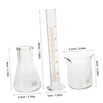 Cabilock 1set Laboratory Glassware Beaker Graduated Cylinder and Flask for Chemistry Experiments Accurate Measurements Borosilicate Glass for