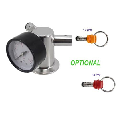 1pcs 1.5" Tri Clamp Gas Manifold for Conical Fermenters - SS304 with Pressure Gauge & Relief Valve for Homebrewing(35 PSI PRV) - size: 35 PSI PRV