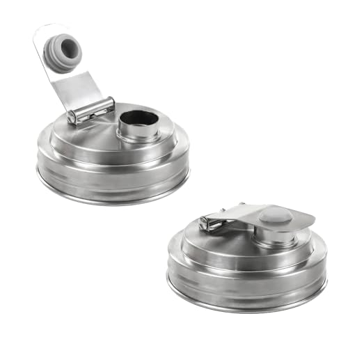 Mason Jar Pour Spout Lid Stainless Steel,Pour Spout Flip Cap Lids for Mason Jars,No Rust Leaking Proof for Home Brewing Fruit Fermenting Drinks Airtight(2PCS) (Wide Mouth) - size: Wide Mouth