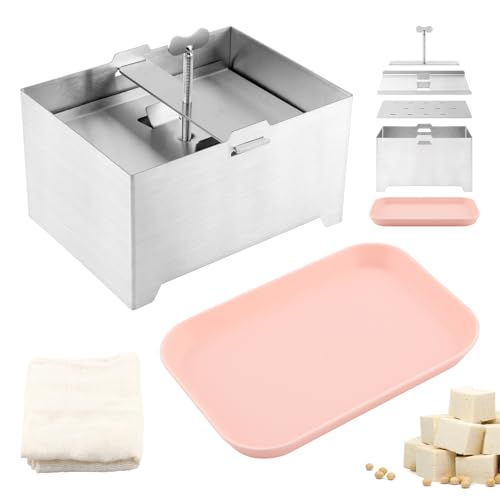 Stainless Steel Tofu Press and Paneer Maker with Tofu-Presser Towel and Drip Tray, DIY Tofu Maker Cheese Press, Effortless Water Removal for Homemade Firm Tofu, Paneer, Cheese(16x12x9cm)