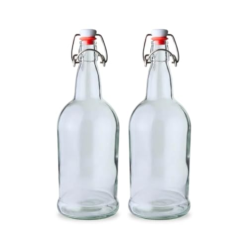 FastRack Swing Top Glass Bottles 33 oz – Pack of 2 | Clear Flip Top Glass Bottles with Airtight Lids | Resealable Swingtop Fermentation Bottles for Kombucha, Beer, Mead, Soda & Water - color: Clear