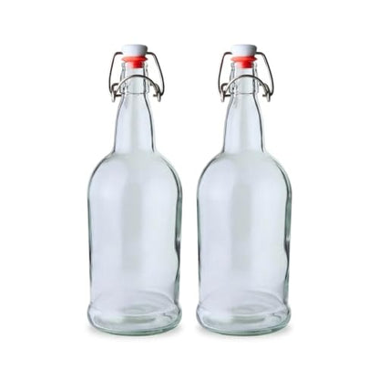 FastRack Swing Top Glass Bottles 33 oz – Pack of 2 | Clear Flip Top Glass Bottles with Airtight Lids | Resealable Swingtop Fermentation Bottles for Kombucha, Beer, Mead, Soda & Water - color: Clear