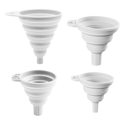 4 Pack Collapsible Silicone Funnels Kitchen Use Foldable Food Grade Liquid Transfer Tools Oil Water Spice Jar Bottle Filling, 12 g, 15 g, 20 g, 35 g - color: White, size: 4Pack