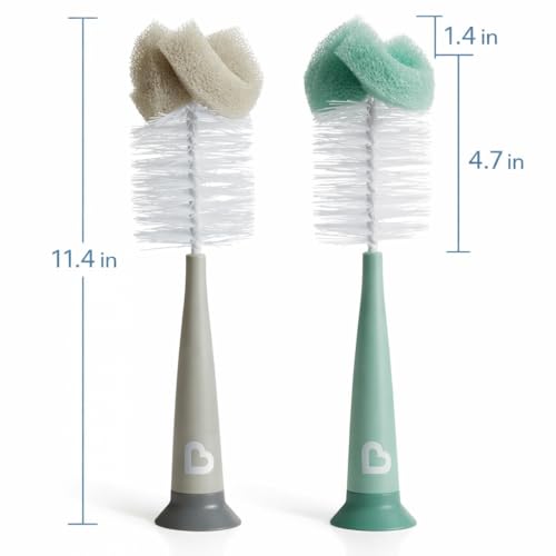 Bottle Brush Set, 2 Pack Gray & Sage Cleaning Brushes with Long Handle, Flexible Bristles for Narrow Neck Containers, Reusable Kitchen & Home Cleaning Tool