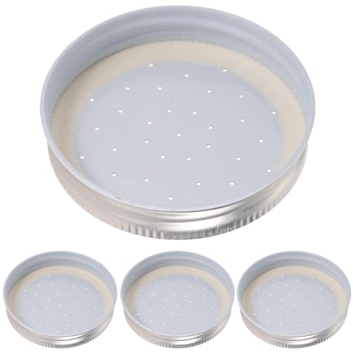 INOOMP 4pcs Bee Entrance Feeders Beehive Feeder Bee Drinking Tool Set Perforated Metal Mason Jar Lids Waterer Honey Bee Beekeeping Equipment