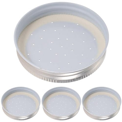 INOOMP 4pcs Bee Entrance Feeders Beehive Feeder Bee Drinking Tool Set Perforated Metal Mason Jar Lids Waterer Honey Bee Beekeeping Equipment