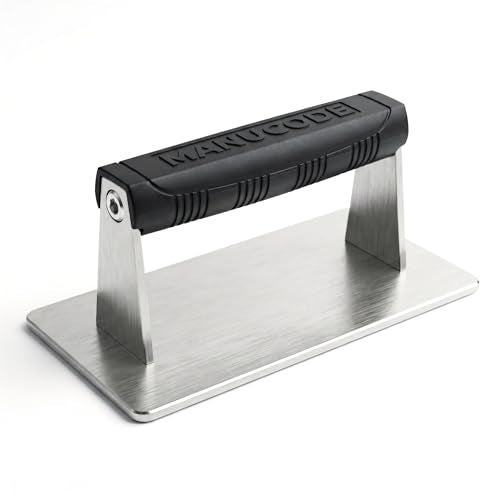 Stainless Steel Burger Smasher 2.50 LB 8x4.25 Inch Steak Weight for Smash Burgers, Bacon, Sandwiches | Dishwasher Safe, Preheatable Protein Press with Silicone Handle | Commercial BBQ Tool - size: 8 x 4.25"