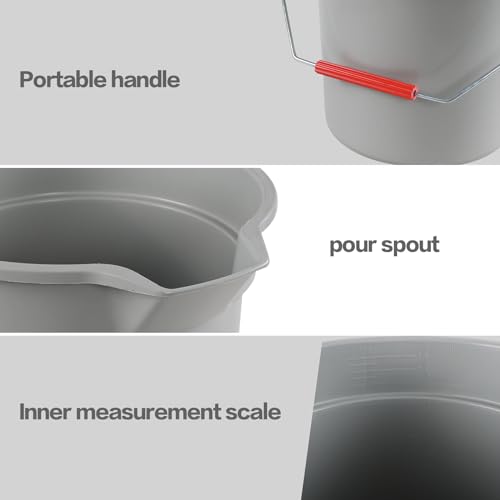 6-Pack 14 Quart Plastic Pail with Handle, Heavy Duty Cleaning Bucket, Grey